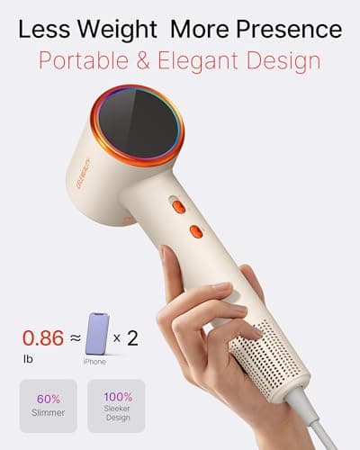 Hair Dryer Blow Dryer with Magnetic Diffuser & Nozzle, 110000 RPM Brushless Motor Ionic Hairdryer for Fast Drying & Frizz Control, Lightweight Low Noise Blowdryer for Home Travel, All Hair Types - Thumbnail 5