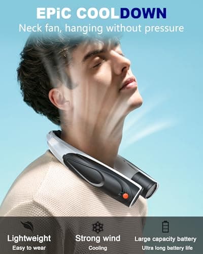Tenvolti Portable Neck Fan - 6000mAh Rechargeable Personal Fan with 6 Speeds, 360° Cooling Surround Airflow, 20H Long Battery Life Hands-Free Wearable Fan for Outdoor Travel, Office, and Sports - Thumbnail 3