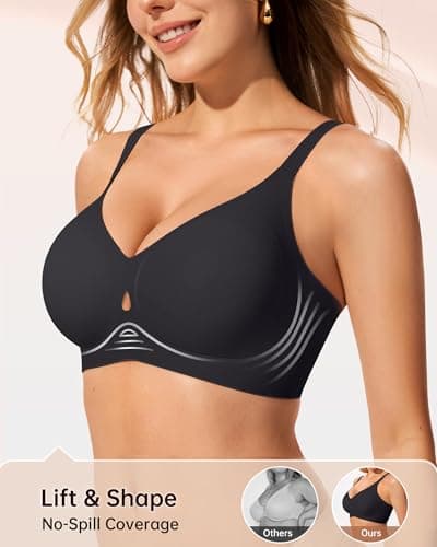 LetsJoli Black Bra Wireless Bras for Women No Underwire Seamless Support and All Day Comfort Tshirt Bras Early Fall Fashion(Black L) - Thumbnail 3