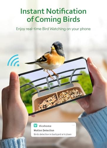 Osoeri Smart Bird Feeder with Camera, 1080P HD AI Identify & Capture Bird Videos, Auto Motion Detection, DIY Add-ons & Hummingbird Feeder, Wood Color-2 Bins - Thumbnail 2
