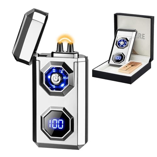 SKRFIRE Electric Lighter Rechargeable USB C Arc Plasma High Power Flame Cool Windproof Electronic Candle Lighter with LED Flashlight for Candle, Firework, Incense (Sliver) - Image 1