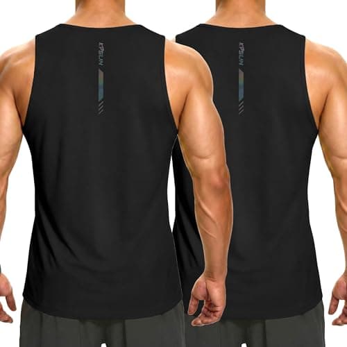 KPSUN Men's Tank Tops Quick Dry Athletic Gym Fitness Muscle Sleeveless Shirts for Beach Running Workout Casual(Black/Black 2XL) - Image 1