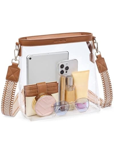 BOSTANTEN Clear Bag for Stadium Events Approved Crossbody Purse with Adjustable Strap for Concerts, Festivals Brown - Image 1
