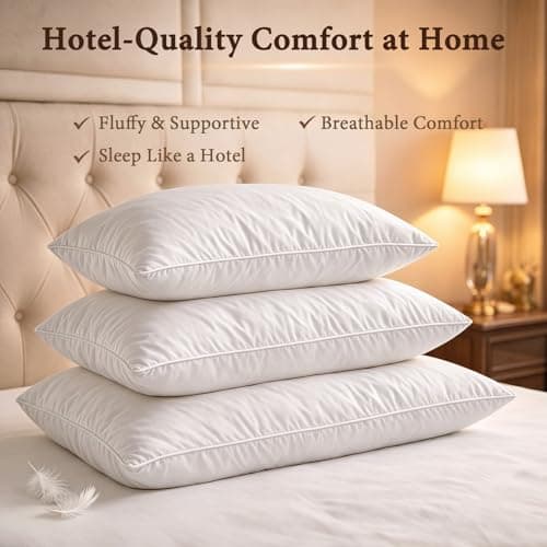 BHZ Goose Down Feather Pillows Queen Size Set of 2, Hotel Collection Bed Pillows for Sleeping Medium Firm Soft Support Pillow for Side and Back Sleepers - Thumbnail 6