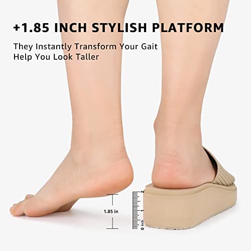 STQ Womens Platform Sandals Nude Knit Cloud Slides Cute Chunky Slide Sandals with Comfortable Memory Foam, Taupe, 6 US - Thumbnail 2