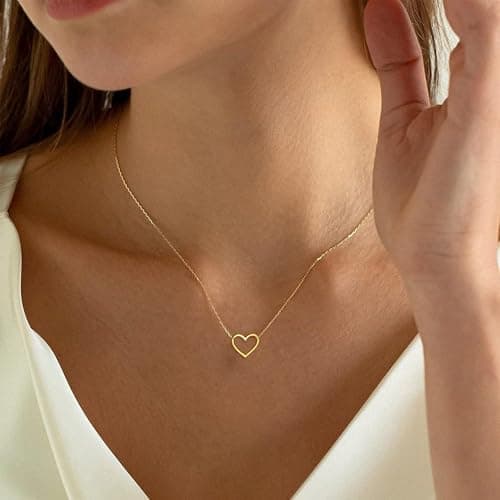 BAYLAY Heart Necklace for Women Girls, 18K Gold Plated Small Heart Necklace Gold Necklace for Women Teen Girl Gifts Trendy Stuff Gold Jewelry Mothers Day Gifts for Mom Grandma Women - Thumbnail 2