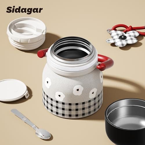 Sidagar 24 oz Insulated Food Jar with Handle, Aesthetic Stainless Steel Vacuum Lunch Container for School Office, Keep Hot/Cold Soup, Oatmeal, Smoothie Bowl, Retro Bloom Red - Thumbnail 6