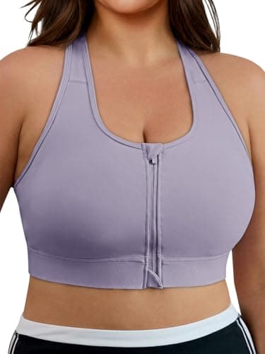 Aoysky High Impact Adjustable Sports Bras for Women Plus Size Front Zip Criss Cross Bras with Removable Pads Workout Running Violet - Image 1