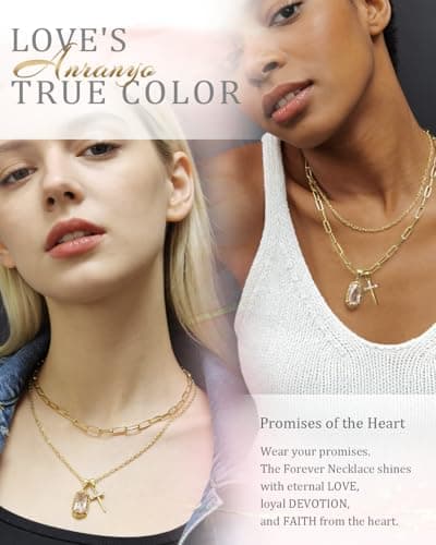 Anranyo 18K Dainty Gold Cross Necklace, Pink Birthstone Necklace, Hypoallergenic,Layered Necklaces for Women, Non Tarnish, Minimalist, Christian Gifts for Wife Daughter Sister Girlfriend - Thumbnail 6