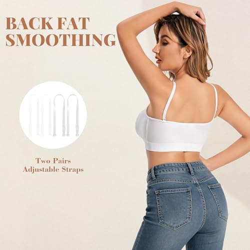 DD DEMOISELLE 1 Pack Strapless Bra with Support, Summer Padded Bandeau Bra Tube Tops for Women, White-Next-Gen Non-Removable Padding，M - Thumbnail 3