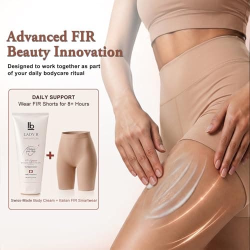 Lady B Firming Body Lotion with Caffeine & Shea Butter – 200mL Swiss-Made Cream + Italian FIR Short Tights – 2-in-1 System for Smoother, Tighter Skin & Cellulite Reduction – Oeko-Tex Certified - Thumbnail 3