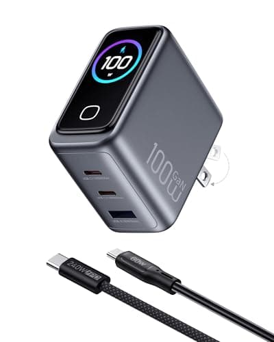 100W USB C Charger Block,3-Port PD PPS GaN Compact Foldable Plug,Smart Display Touch Control,Fast Charger with 5ft Cable for MacBook Pro/Air, iPad Pro, iPhone 17/16/15 Series,Pixel 9/8 Series,Laptop - Image 1