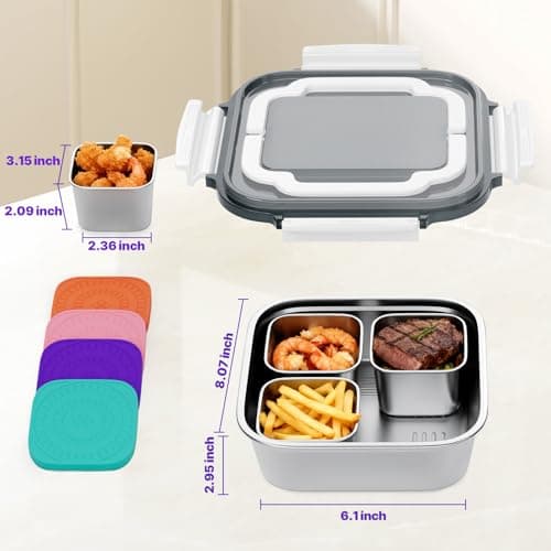 Set of 2 Snackle Box Container Stainless Steel Conntainers with Lids 10 Pack,2 Large Stainless Steel Container(1.5qt) and Set of 8 Snack Containers,Convenient to Carry,Suitable for Picnics and Travel - Thumbnail 2