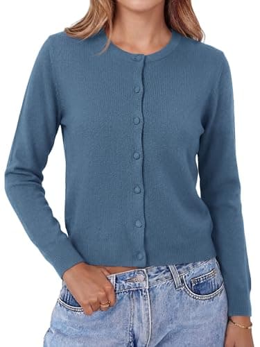 BTFBM Cardigan Sweaters for Women 2026 Lightweight Sweater Button Down Casual Knit Shrugs Tops Spring Fashion Clothing(Dark Blue, Large) - Thumbnail 2