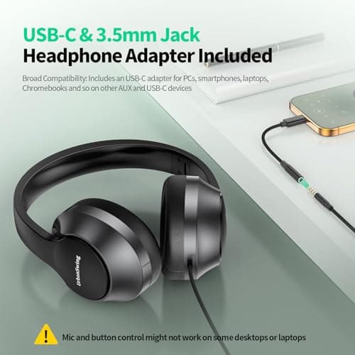 URBAN SWING Premium 2 Headphones Bundle Includes 2 USB C Adapters Plus Sturdy Hard Case & Travel Pouch, Aux Cord with 4.9ft Extra Long Cable, for iPhone 17/16, iPad, Samsung & PS5 - Thumbnail 4