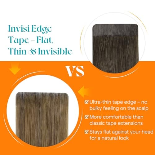 Sunny Hair Injected Tape in Hair Extensions Human Hair, Brown Balayage Blonde, 20Pcs 14inch 40g Seamless Invisible Tape in Extensions for Women, Undetectable Invis Edge Tape - Thumbnail 4