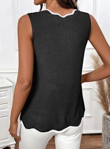 Dokotoo Sleeveless Tops for Women Summer V Neck Ruffled Sweater Vest Womens 2026 Fashion Trendy Color Block Knit Tank Tops Shirts Black XX-Large - Thumbnail 3