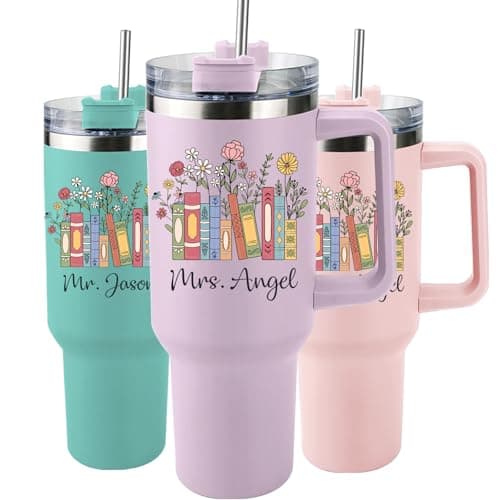Elemtansy Teacher Appreciation Gifts Personalized Tumbler with Name Custom 40 oz Tumbler with Handle Customized Thank You Teacher Gifts from Students Back to School 2026 Graduation Cup Gifts for Women - Image 1