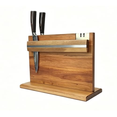 Magnetic knife holder with sharpener，Wooden strong magnet knife board，Magnetic knife holder with a large storage capacity,Storage Rack Organizer Tools No Drilling - Image 1