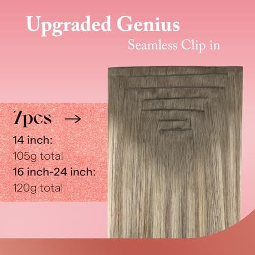 Ve Sunny Invisible Clip in Hair Extensions Human Hair Seamless, Ombre Balayage Blonde Remy Human Hair Clip in Extensions, Genius Weft Thick Ends for Adding Fuller Volume, 18 Inch 120g 7pcs - Thumbnail 2