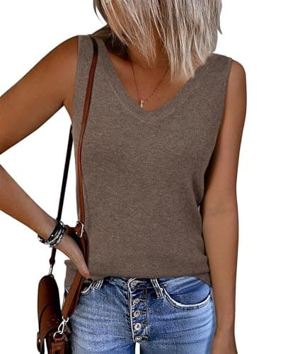 Arach&Cloz 2026 Sweater Vest Women Summer V Neck Sleeveless Tops Spring Tank Tops Wool Blend Capsule Wardrobe Ribbed Knit Cashmere Basic Blouse Business Casual Teacher Outfits Trendy Dressy Coffee S - Image 1