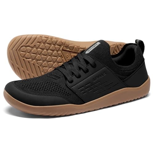 AIRHAS Mens Barefoot Shoes with Wide Toe Box Gym Workout Sneakers for Men Zero Drop Walking Shoes(Black/Gum,11.0) - Image 1