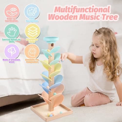 Wooden Marble Run Ball Drop Montessori Toys for Toddlers 4-8 Boys Girls Kids Wood Music Tree Marble Ball Run Game 3-5 8-12 Years Old Learning Color Sorting Sensory Toys Birthday Gift (Height: 20.5") - Thumbnail 5