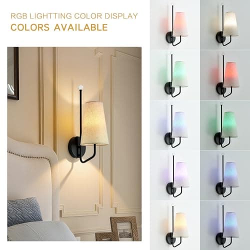 MHSNL Battery Operated Wall Sconces,Rechargeable Wall Lights with 12 Colors Remote Dimmable Cordless Battery Sconce Indoor Wall Lamps for Bedroom Living Room Bedside Hallway Stairs Black 1 Pack - Thumbnail 4