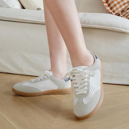 JENN ARDOR Womens Retro Fashion Sneakers Casual Walking Shoes Classic Non-Slip Comfort Dress Skate Shoes Size 8.5 White/Navy - Thumbnail 3