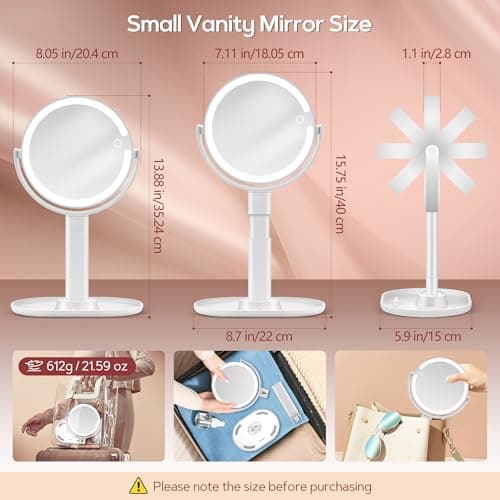 B Beauty Planet Vanity Mirror with Lights, 30X Magnifying Makeup Mirror with 3 Lighting and Adjustable Brightness, Rechargeable 2-Sided Height Adjustable Desk Mirror for Bathroom, Women Gifts for Mom - Thumbnail 6