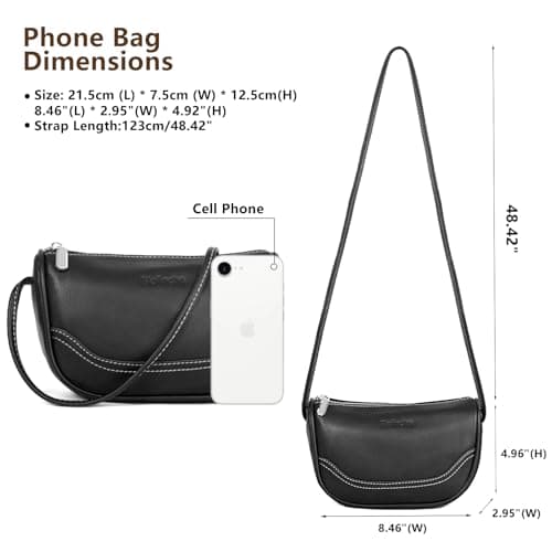 Genuine Leather Mini Crescent Bag for Women, Small Crossbody Purse for Evening Out and Shopping, Minimalist Hobo Shoulder Bag in Black, Lightweight and Compact - Thumbnail 4