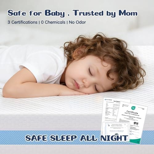 voomf Crib Mattress, Dual Sided Memory Foam Baby Toddler Bed Mattress, 52" x 27.6" x 5.5" Soft Breathable Mattresses with Removable Machine Washable Cover, Fits Standard Cribs&Toddler Beds - Thumbnail 2