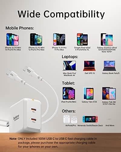 SELORE USB C Charger, 67W 2 Ports GaN Fast Charger Block, Compact Foldable Wall Charger with 100W Type C Charger Cable for MacBook Pro/Air, iPhone 17/16/15, iPad Pro, Galaxy S25/S24, Pixel etc - Thumbnail 5