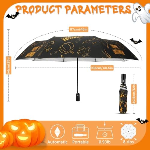 Natuquebrela Folding Portable Umbrella for Travel - Auto Open Close Wind Proof Umbrellas for Rain Goth Vintage Halloween Decor Packable Backpack Umbrella - Thumbnail 3