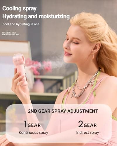 Tendiren Portable Handheld Misting Fan, Rechargeable Personal Mini Fan with Mist, 4 Speed Turbo Powerful Cooling Fans with Water Spray Tank for Travel, Home, Office, Outdoor, Camping, Beach (White) - Thumbnail 5