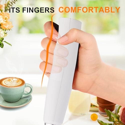 YUSWKO White Handheld Milk Frother Wand with Stand for Coffee, Rechargeable Electric Whisk with 3 Heads 3 Speeds Drink Mixer Coffee Frother For Latte, Cappuccino, Hot Chocolate, Egg - Thumbnail 4