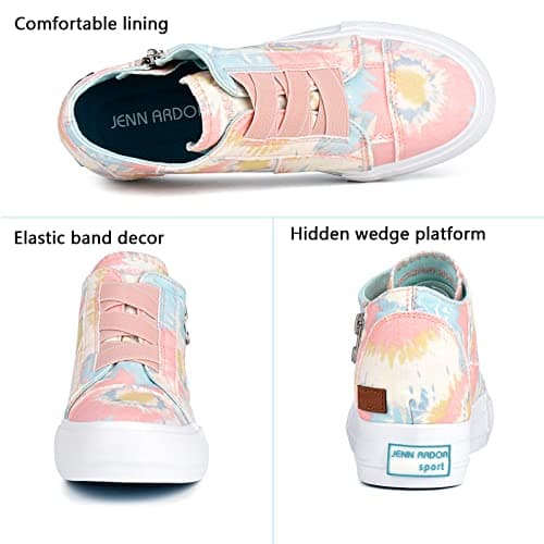 JENN ARDOR Wedge Sneakers for Women Fashion Canvas Shoes Casual Platform Hidden Heel Womens Slip On Sneaker Non Slip Side Zipper Pink-Blue - Thumbnail 4