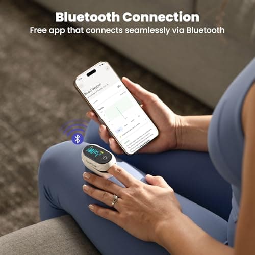 Bluetooth Pulse Oximeter Fingertip, Smart Blood Oxygen Saturation Monitor with App for Sports & Aviation, Accurate SpO2 & Heart Rate Reader with Full OLED Screen, Perfusion Index, Batteries Included - Thumbnail 4