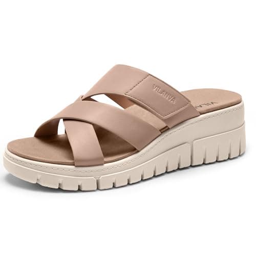 Vilanva Women's platform wedge sandals nude size 11 - Image 1