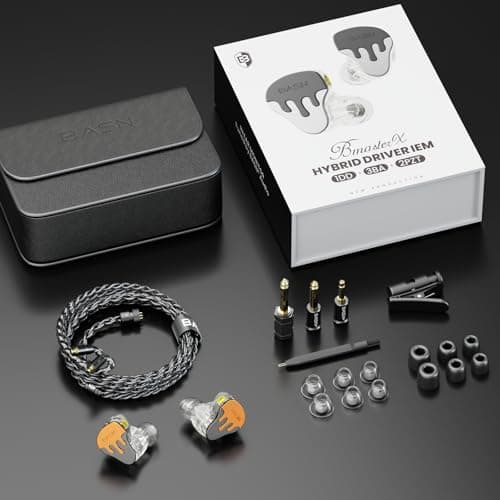 BASN BmasterX in Ear Audio Monitor, Hybrid 6 Drivers IEM Earphones with Crystal Clear Sound, Detachable Cable Plus Carrying Case Fit Kit for Musician, Stage, Studio (3.5mm & 4.4mm Jack, Orange/Black) - Thumbnail 5