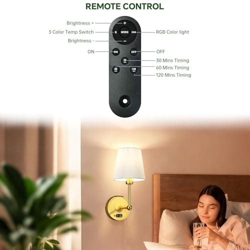 Lightbiz Wall Sconce with Remote, Detachable Rechargeable Battery Operated Wall Light RGB Dimmable Wall Lamp Lighting for Bedroom, Living Room - Thumbnail 2