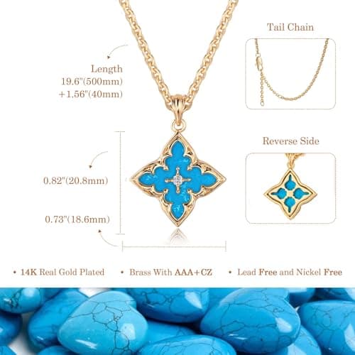 Fettero Gold Clover Necklace for Women Dainty 14K Gold Plated CZ Pendant Necklace Charm Turquoise Clover Pendant Adjustable Chain Lucky Necklaces for Women Jewelry - Thumbnail 6