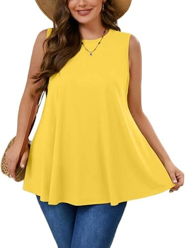 AusLook Plus Size Women's Tank Tops Bright Yellow 3X Summer Casual Crew Neck Sleeveless Flowy Loose Fit Boho Tops 2025 Basic Loose Dressy Work Holiday Shirts Business Outfits - Image 1