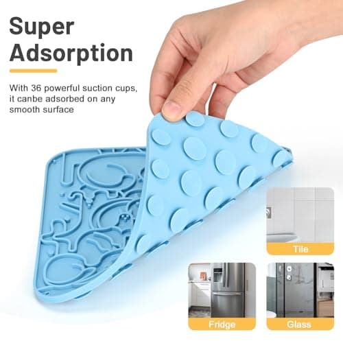 Lick Mat for Dogs,Lick Pads for Cats with Suction Cups- Large&Small Pet Anxiety Relief, Slow Feeder Dog Bowls, Bathing, Grooming and Training -2PCS Packing (Blue+Green, Small) - Thumbnail 3