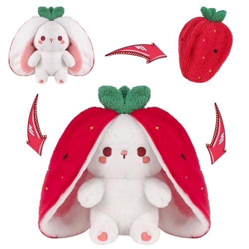 MIAODAM Strawberry Bunny Plush Toy-Soft Huggable Stuffed Animal for Kids & Collectors, Birthday Present & Nursery Decor 13.7inch - Image 1
