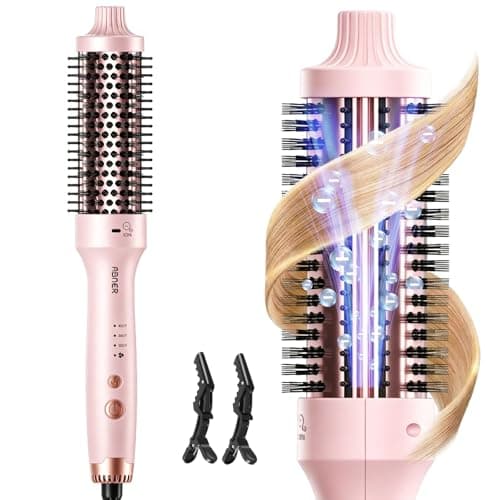 ABNER Thermal Ionic Brush, 1.5 inch Heated Round Brush for Blowout Look, Volumize, Style, Makes Hair Shinier & Smoother, Dual Voltage, Negative Ion Technology, Titanium, Temperature Settings +