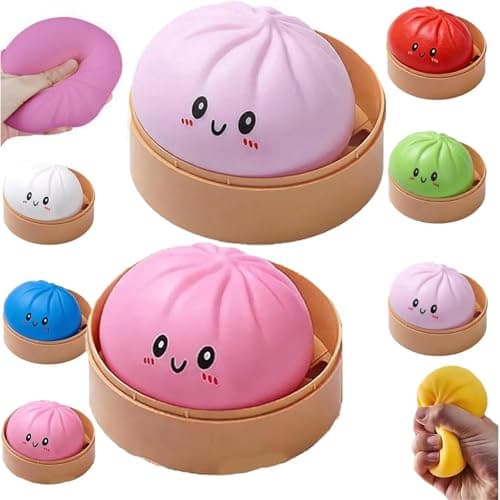 Mystery Dumpling Squishy, 4 Inch Jumbo Dumpling Stress Ball, Squishy Bun, Anxiety Relief Fidget, Soft Squeeze Decompression Dough for Adults Classroom Prizes & Party Favors (Pink)