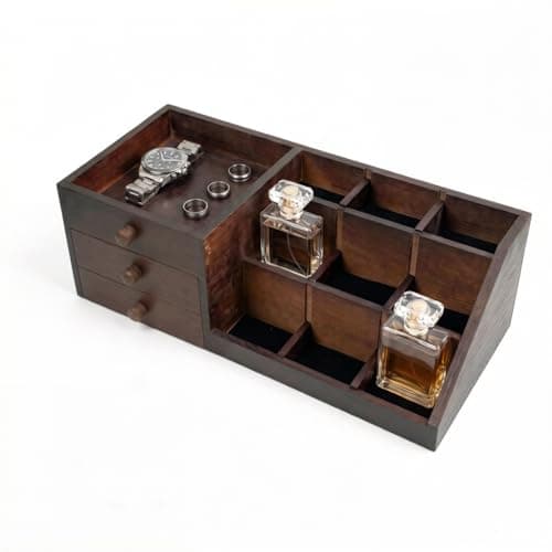 LskoYtsa 3-tier Stepped Structure Cologne Organizer for Men Display Shelf with Drawer Storage Perfume Organization and Storage Display Risers,Great Gift for Man Black