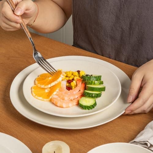 ALOFMO Ceramic Dinnerware Sets for 4,12 Pieces Plates and Bowls Sets, Plates Pasta Bowls Soup Bowls, Modern Stoneware Dishes, Reaction Glaze (White) - Thumbnail 5