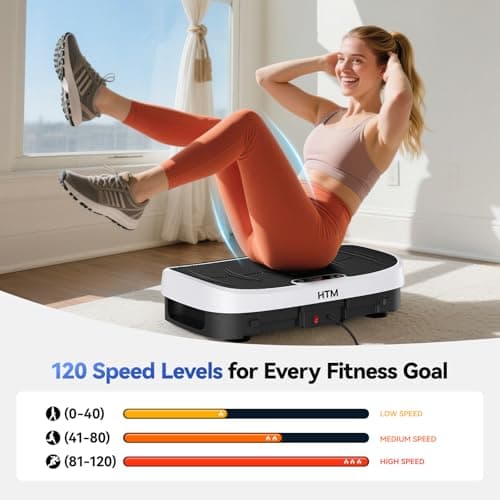 HTM Curved Vibration Plate Exercise Machine, Whole Body Shake Plate with 150W Motor & Resistance Band, 330lbs Weight Capacity, 120 Speeds, Low Noise Vibration Board for Weight Loss, Home Fitness - Thumbnail 4